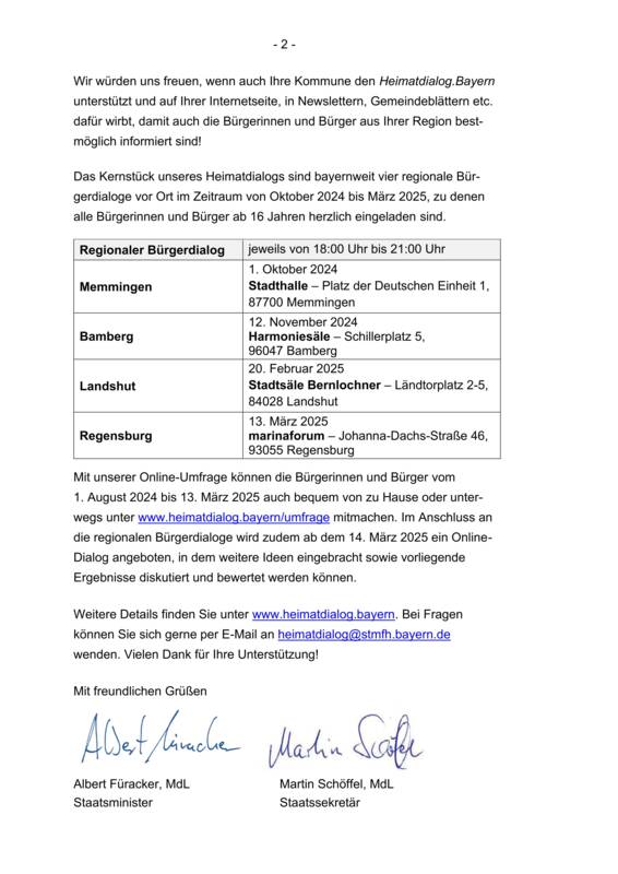 Schreiben Staatsminister Albert Füracker, MdL sowie Staatssekretär Martin Schöffel, MdL vom 01.08.2024 2