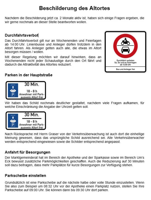 Markt Som. - Beschilderung Verkehrskonzept des Altortes - Berichtigung